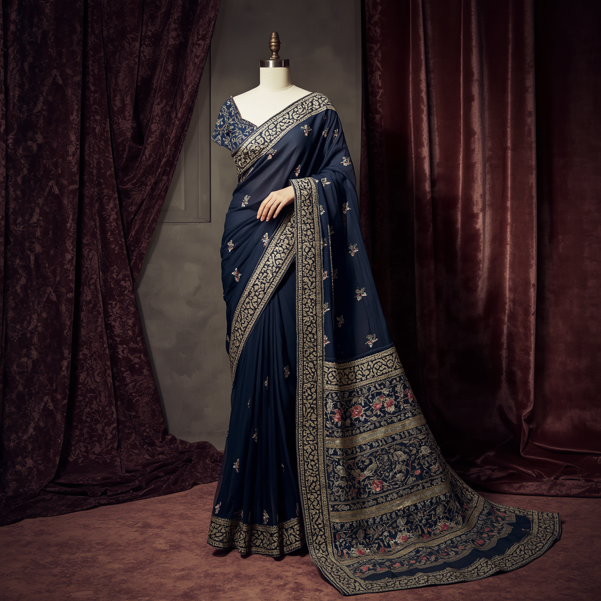 Midnight Indigo Georgette Saree